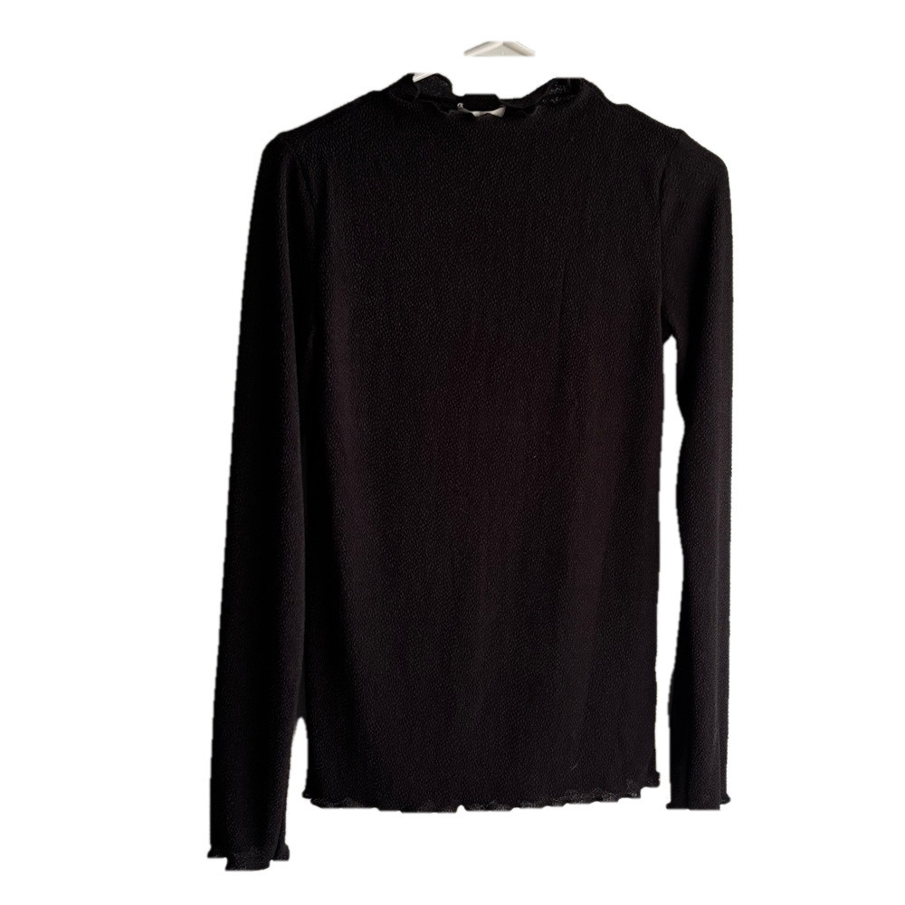 NWT Umgee Black textured Long Sleeve Blouse with Mandarin Collar size Medium